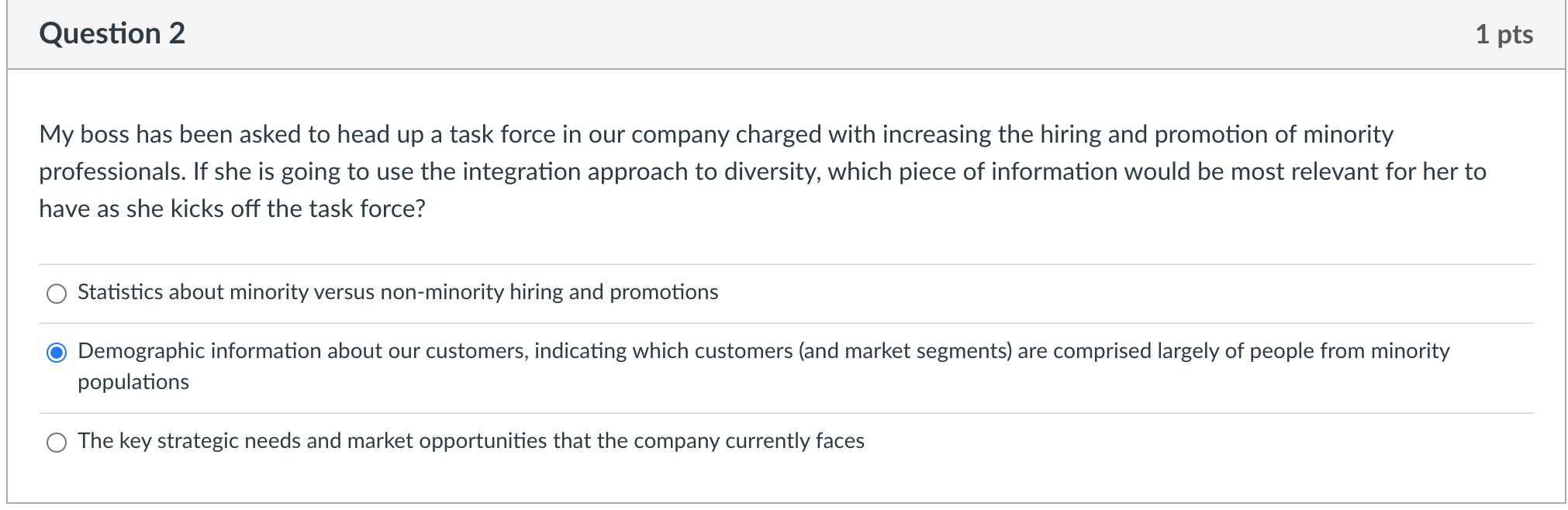 Question 2 1 pts My boss has been asked to head