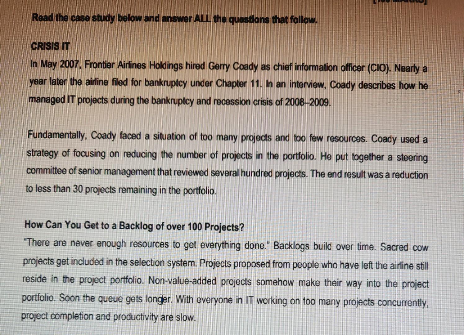 Read the case study below and answer ALL the