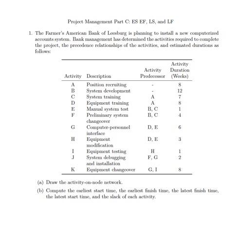 Project Management Part C. ES EF, LS, and LF 1.