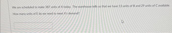 We are scheduled to make 387 units of X today.