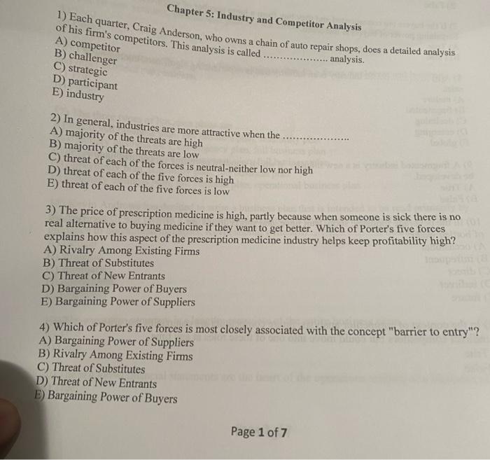 Chapter 5: Industry and Competitor Analysis 1)
