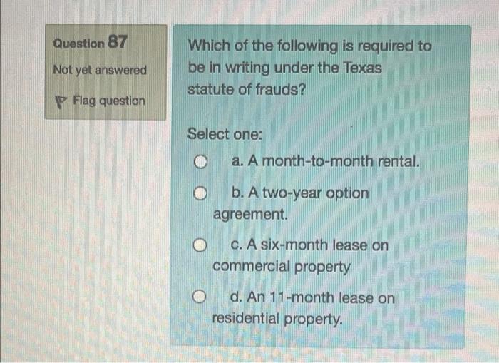 Question 87 Not yet answered Which of the