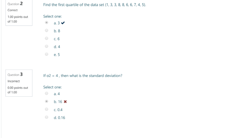 Find the first quartile of the data set (1, 3, 3,