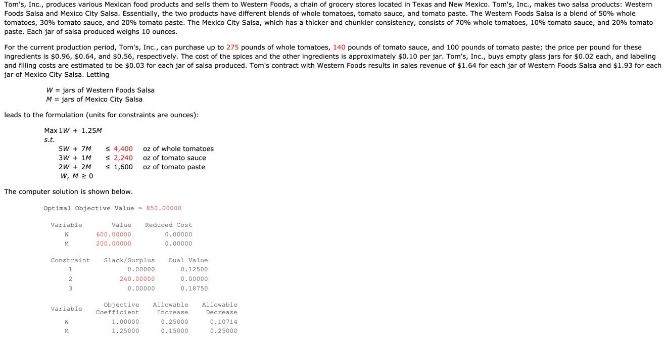 Tom's, Inc., produces various Mexican food