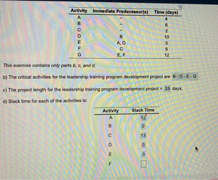 FIND F & G This exercise contains only parts b,c,