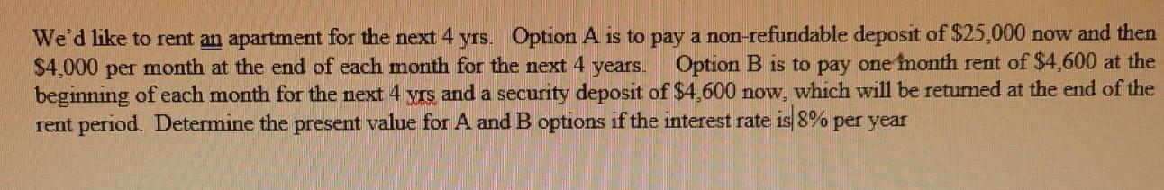 We'd like to rent an apartment for the next 4
