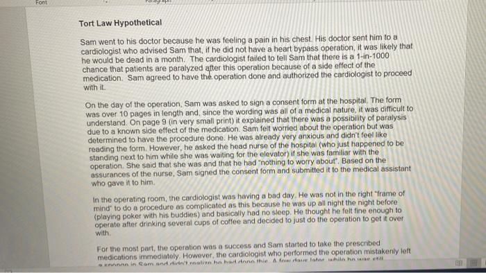 Tort Law Hypothetical Sam went to his doctor