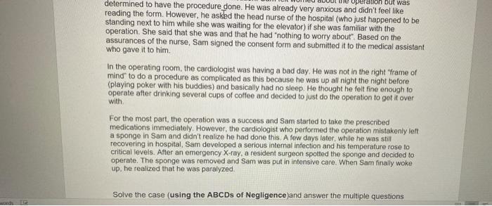 Tort Law Hypothetical Sam went to his doctor