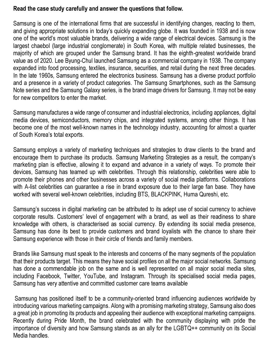 Read the case study carefully and answer the