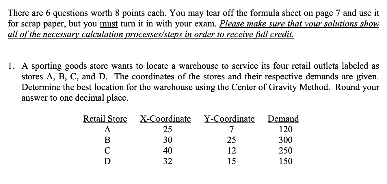 There are 6 questions worth 8 points each. You