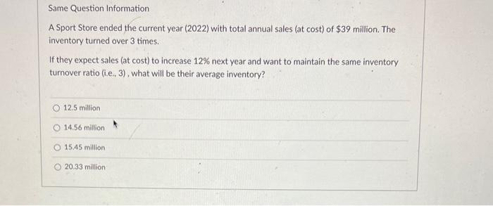 Same Question Information A Sport Store ended the