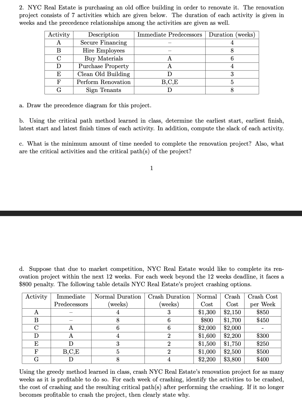 Part D please. Please show crashing of each week.