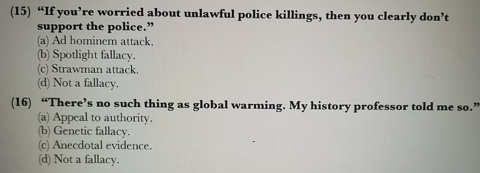 15 &16 Here are 19 arguments. Identify the