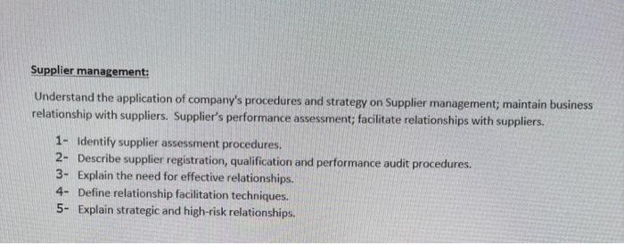 Supplier management: Understand the application