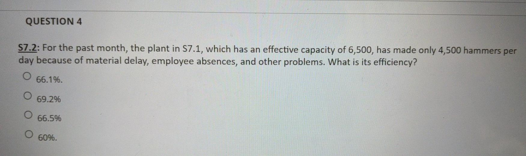 QUESTION 3 7.1: Amy's plant was designed to