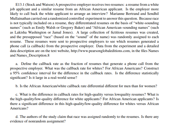E13.1 (Stock and Watson) A prospective employer