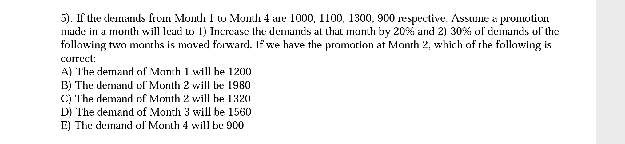 a 5). If the demands from Month 1 to Month 4 are