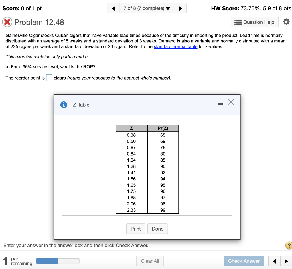 Score: 0 of 1 pt | 7 of 8 (7 complete) HW Score: