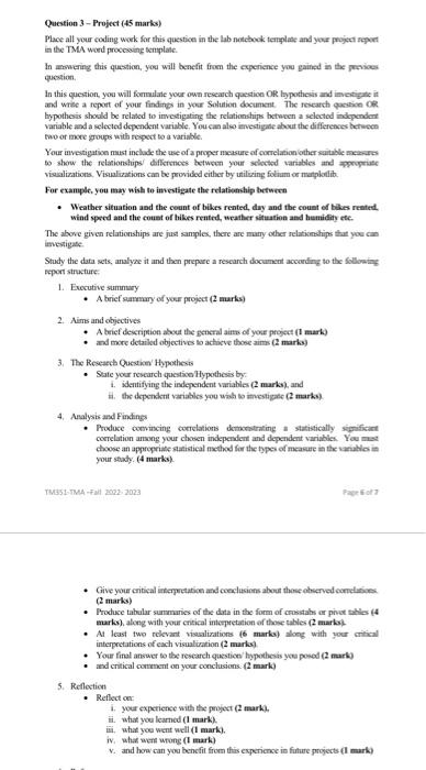 Question 3-Project (45 marks) Place all your