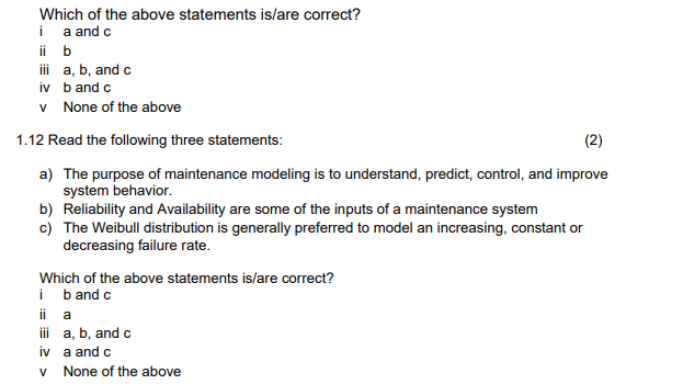 1.11 Read the following three statements: (2) a)