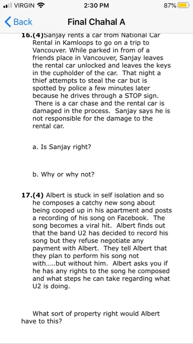 . VIRGIN 2:30 PM 87% < Back Final Chahal A