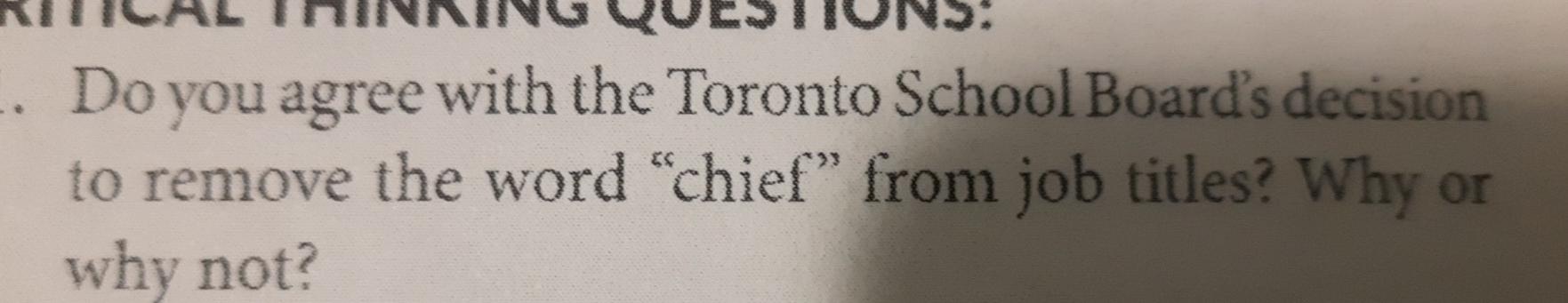 .. Do you agree with the Toronto School Board's