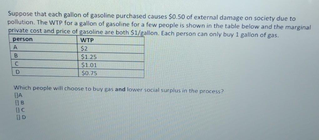 Suppose that each gallon of gasoline purchased