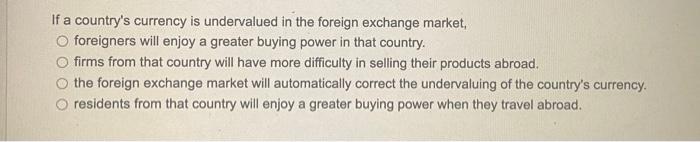 If a country's currency is undervalued in the