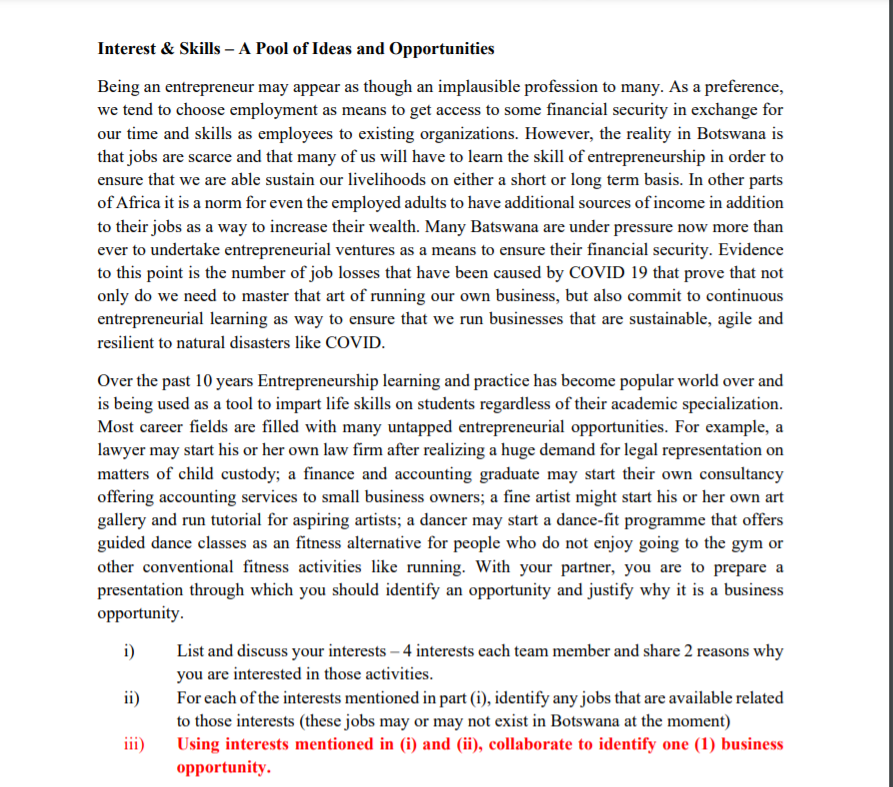 Interest & Skills - A Pool of Ideas and