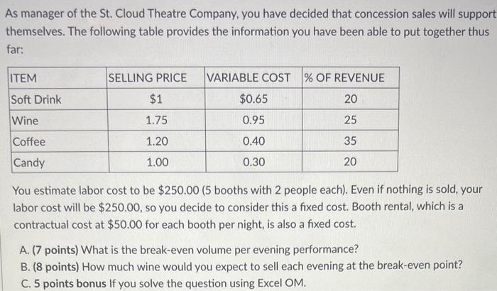 Please work this out Using Excel OM As manager of