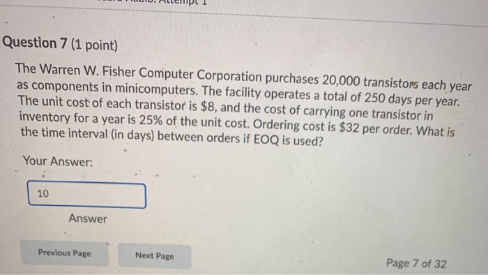 CIPLI Question 7 (1 point) The Warren W. Fisher