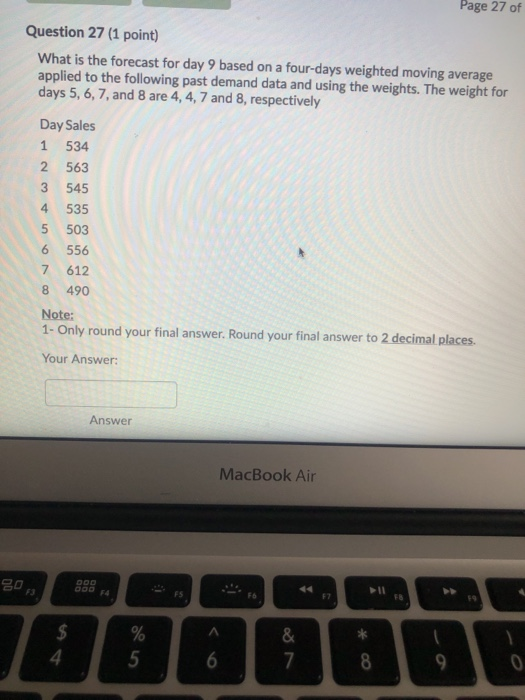 Page 27 of Question 27 (1 point) What is the