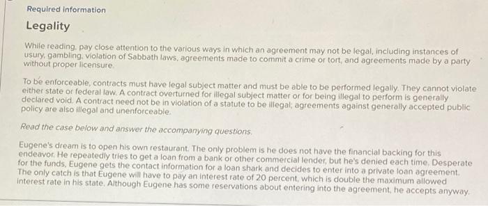 answer pls Required Information Legality While
