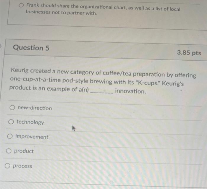 Frank should share the organizational chart, as