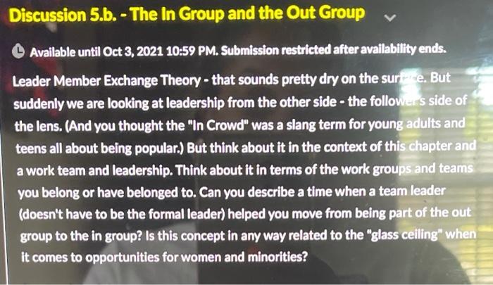 Discussion 5.b. - The In Group and the Out Group