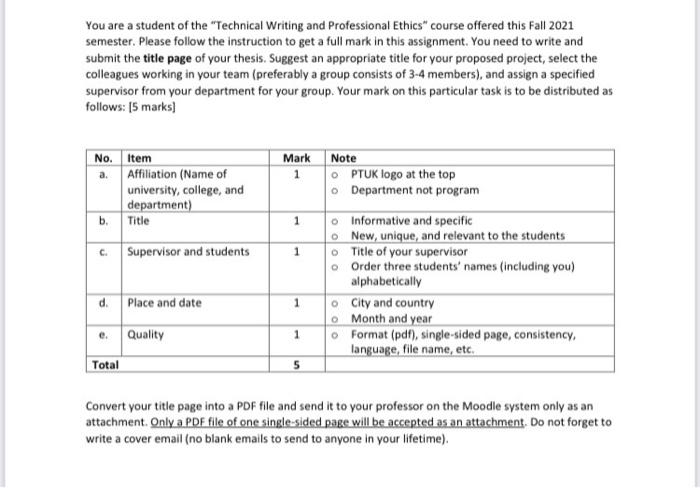 You are a student of the "Technical Writing and