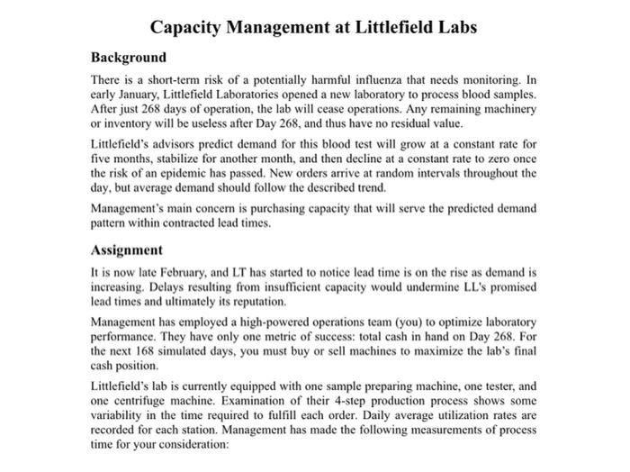 Capacity Management at Littlefield Labs