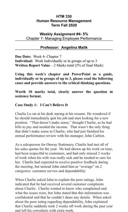 what information do you need HTM 330 Human