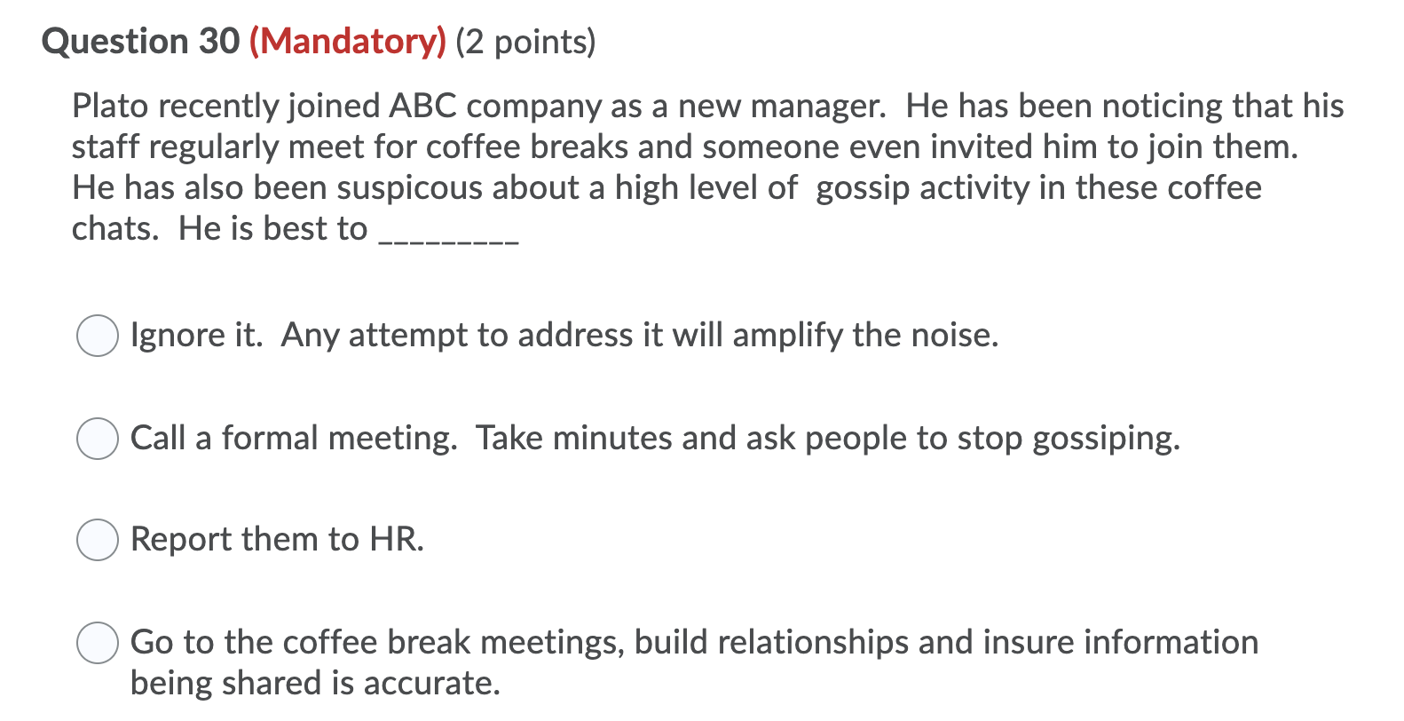 URGENT - Business Question Question 30