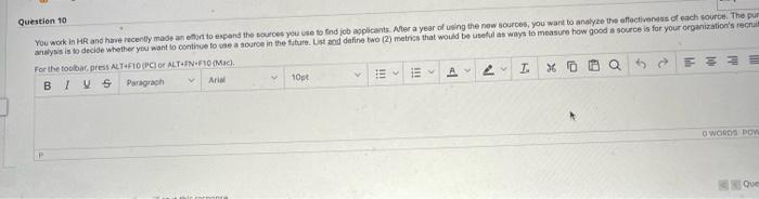 Question 10 B I y f Paragrach Ariul