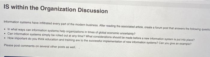 IS within the Organization Discussion Information