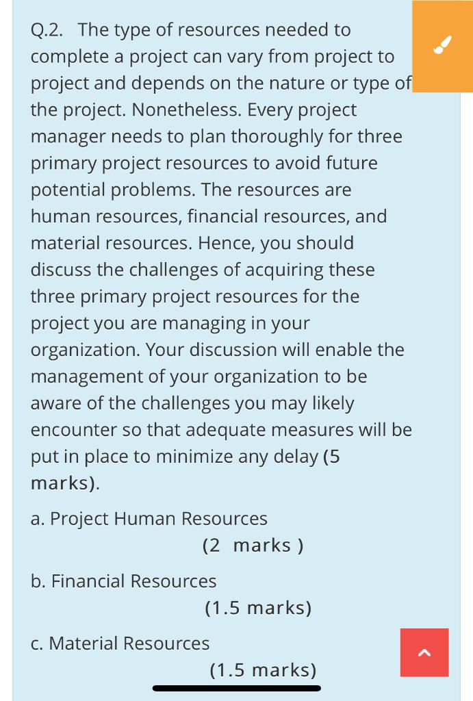 NEED 350 Words Q.2. The type of resources needed