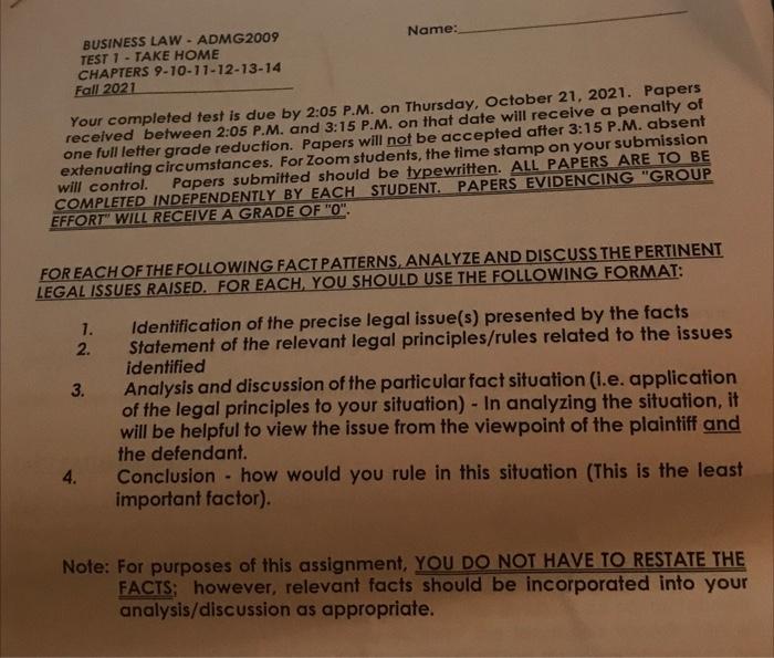 business law !!! BUSINESS LAW - ADMG 2009 Name: