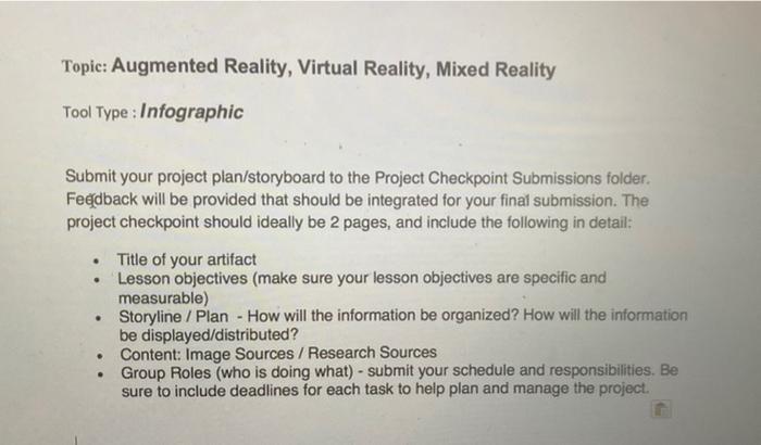 Topic: Augmented Reality, Virtual Reality, Mixed