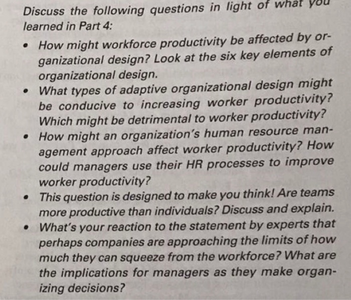 Discuss the following questions in light of what