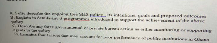 A Fully describe the ongoing free SHS policy. its
