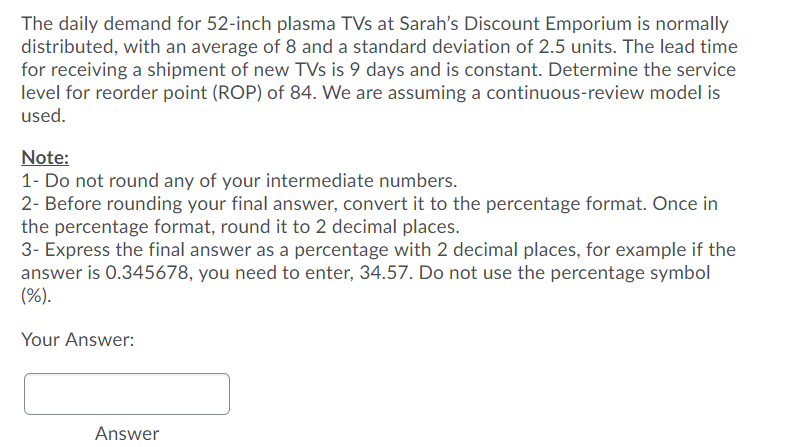 The daily demand for 52-inch plasma TVs at