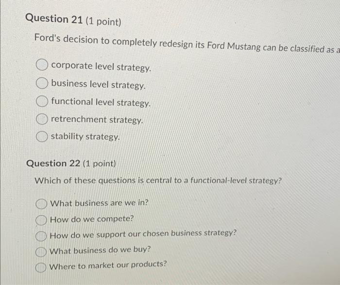 Question 21 (1 point) Ford's decision to