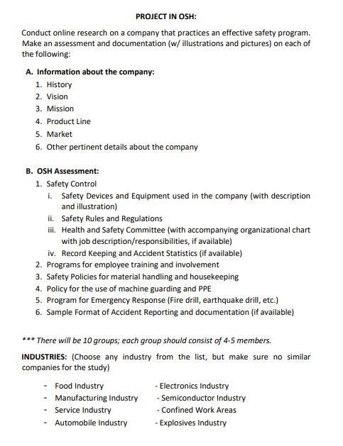 PROJECT IN OSH: Conduct online research on a