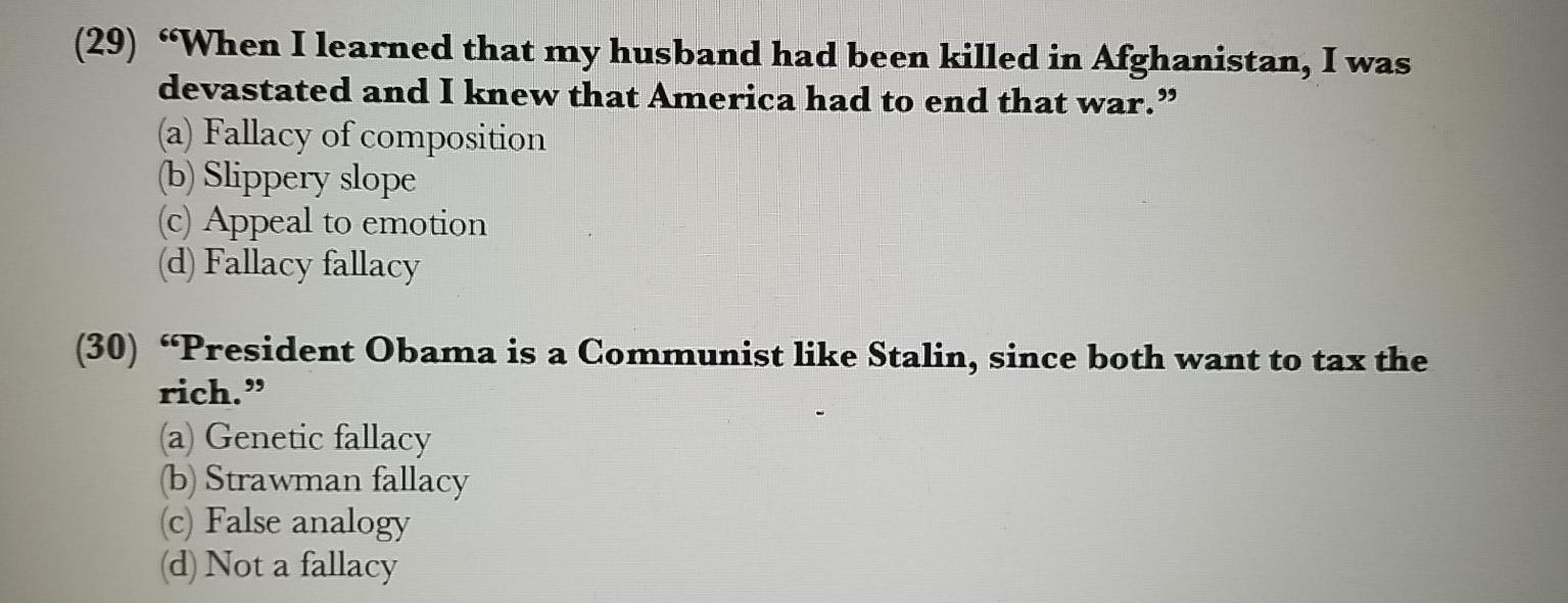 IDENTIFY THE FALLACY IN EACH CASE 29&30 99 (29)